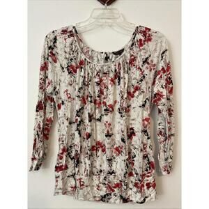 Daisy Fuentes Womens XL White Floral Long-Sleeved Soft Pullover Blouse! A4298